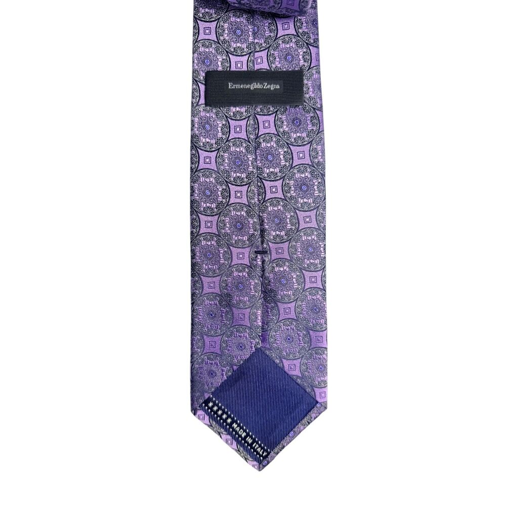 Ermenegildo Zegna Silk Tie Purple Medallion Geometric Italian Luxury Designer - Picture 6 of 9